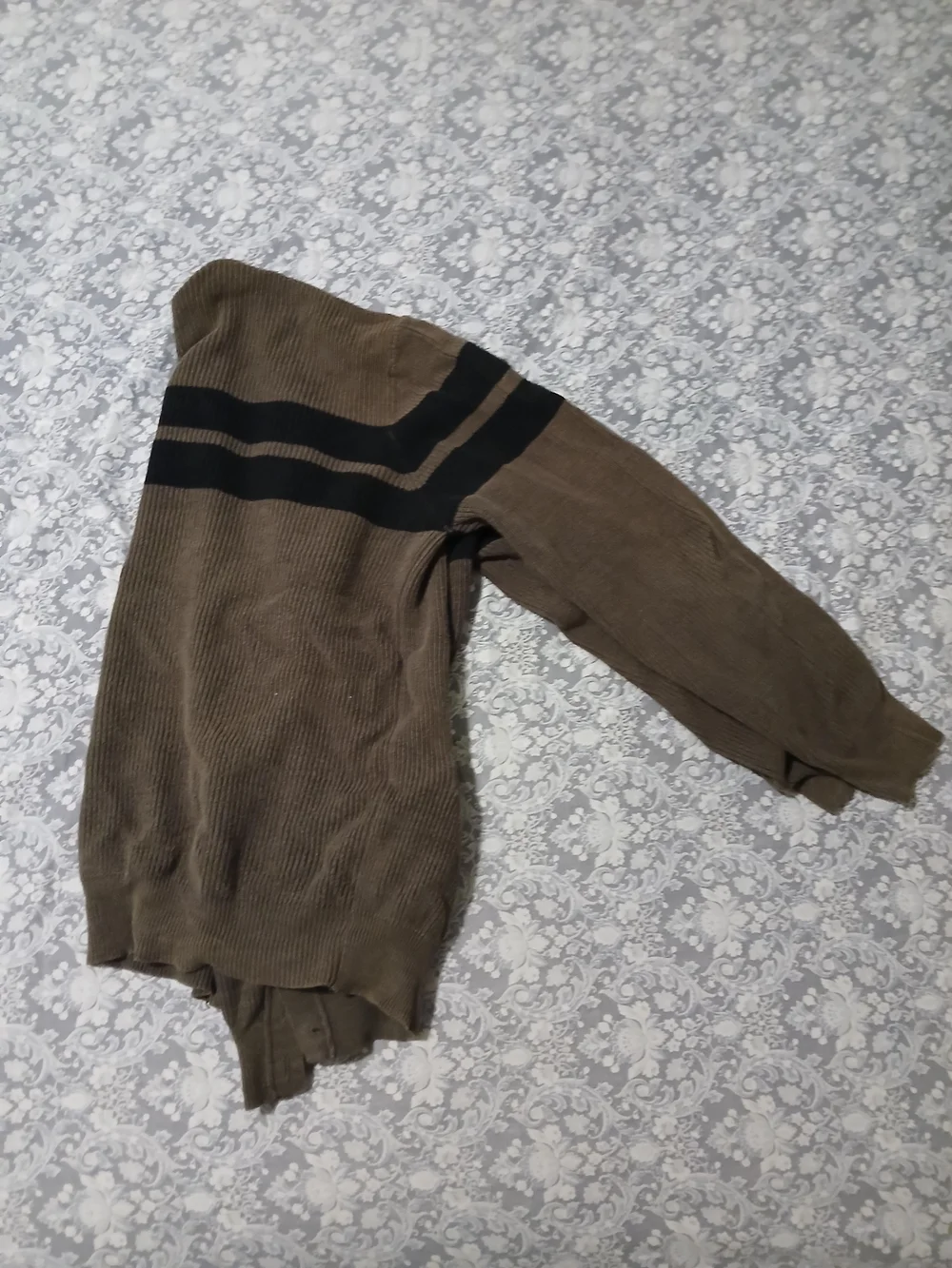 Forever 21 Olive Green and Black Striped Men's Shawl Collar Cardigan